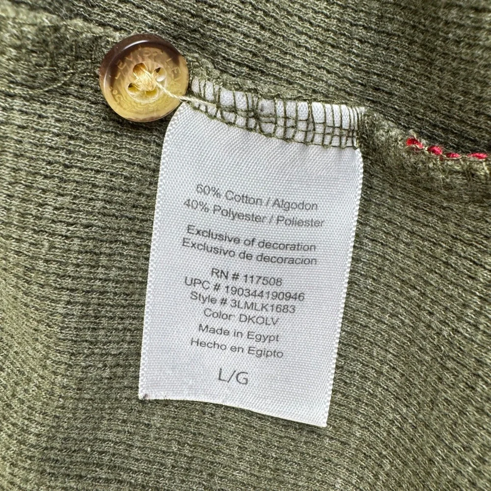 Levi's Henley Shirt Mens Large Olive Green Long Sleeve Waffle Knit Classic